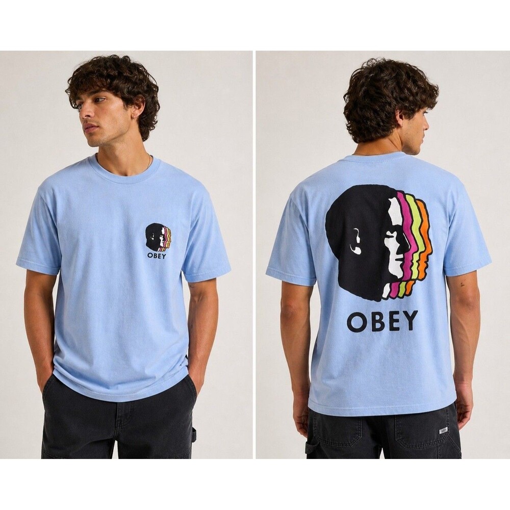 Obey Organic Cotton Graphic Tee Blue Small Streetwear Logo NWT Retro Skatecore